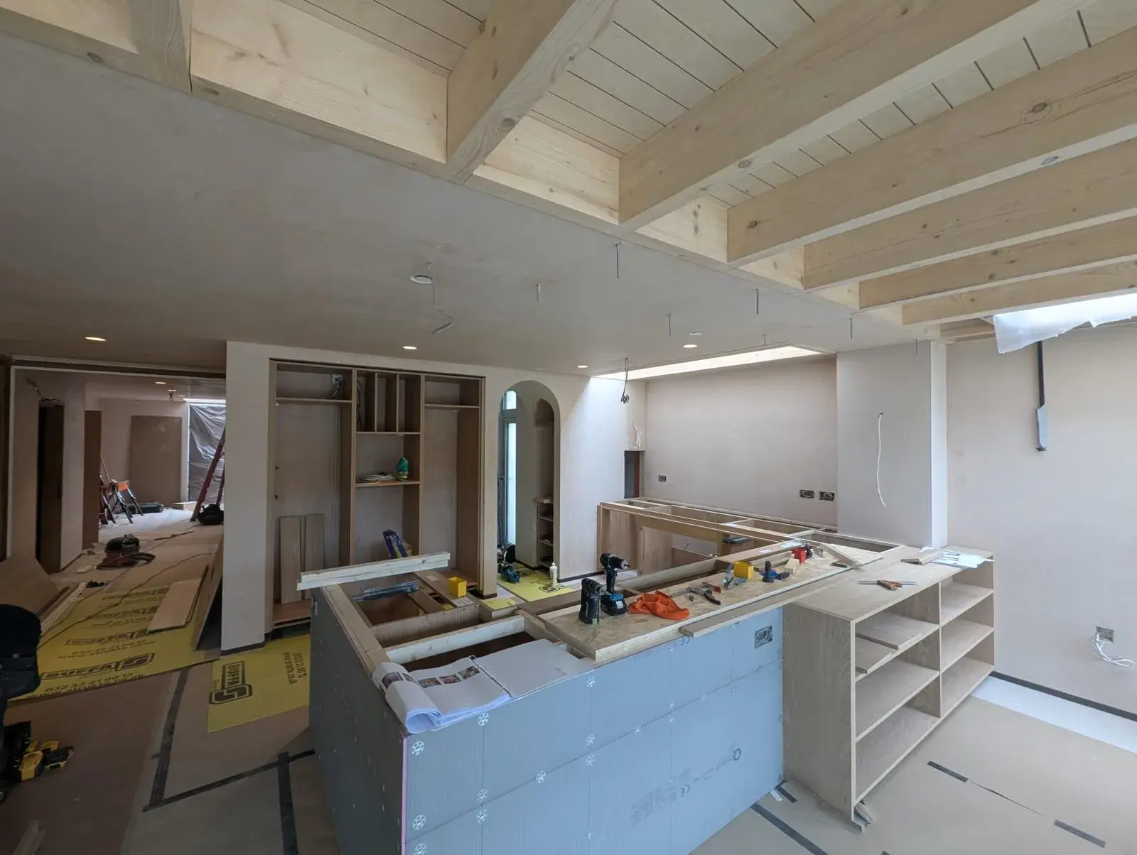 Pearl Plastering interior with a freshly skimmed vaulted ceiling on a Dorset renovation